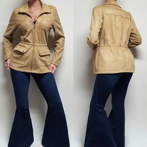 Marc New York Tan Faux Suede Full-zip Fitted Waist Utility Jacket Cargo Jacket M